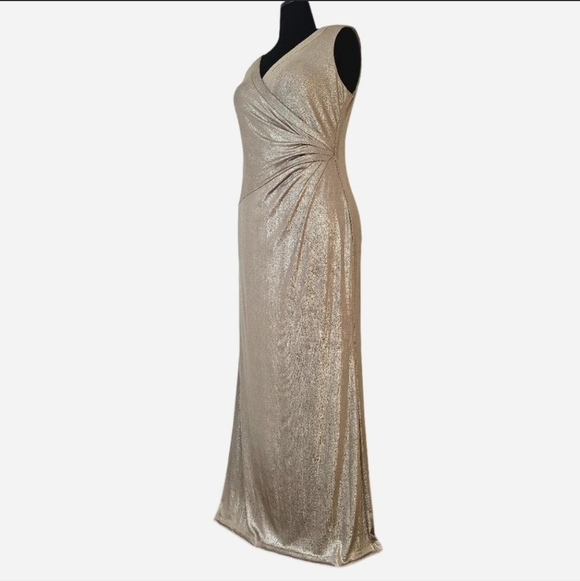 LAUREN RALPH LAUREN Women's Metallic Silver Sleeveless Evening Dress. Size 16 - Picture 2 of 13